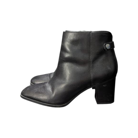 Franco Sarto Ilaria Black Leather Ankle Boots Heeled Booties Womens 10 Witchy - Picture 1 of 10